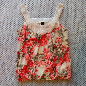 Wrapper Sleeveless Top Floral Rope Rose Neck Detail Women's Size M